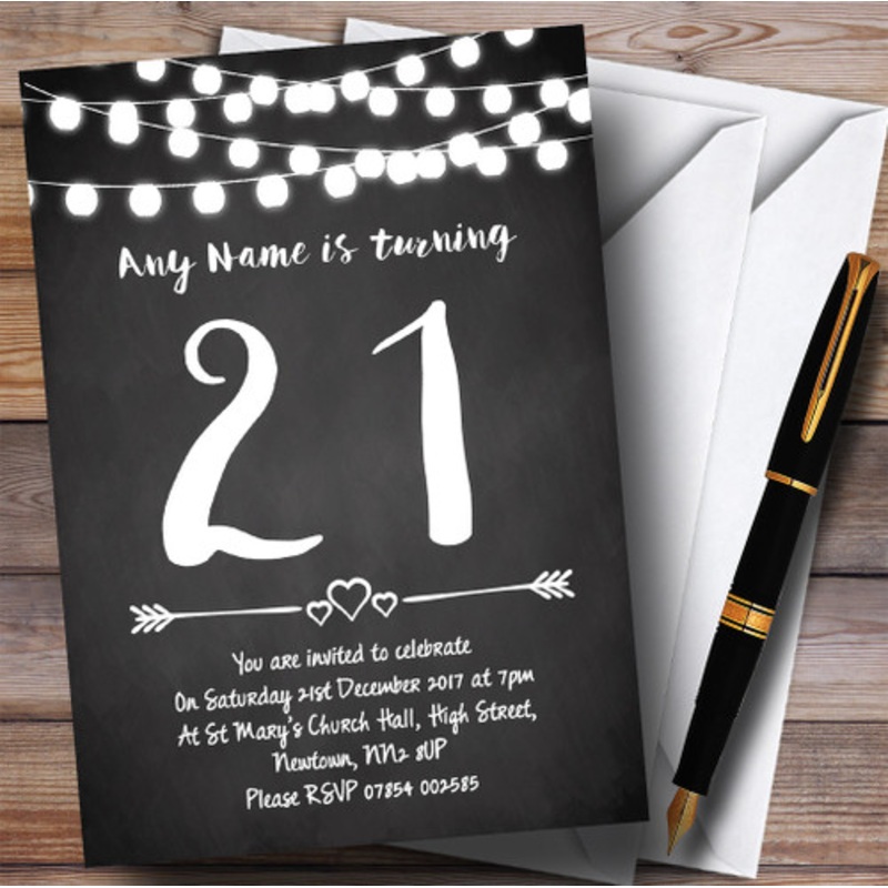 Chalk Style Lights 21st Personalised Birthday Party Invitations – The Card Zoo