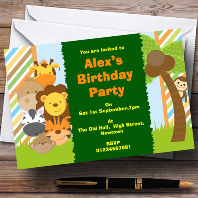 Cute Little Jungle Animals Theme Personalised Birthday Party Invitations – The Card Zoo