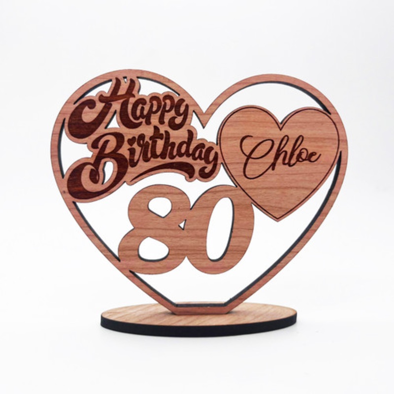 Engraved Wood 80th Happy Birthday Heart Milestone Age Keepsake Personalised Gift – The Card Zoo
