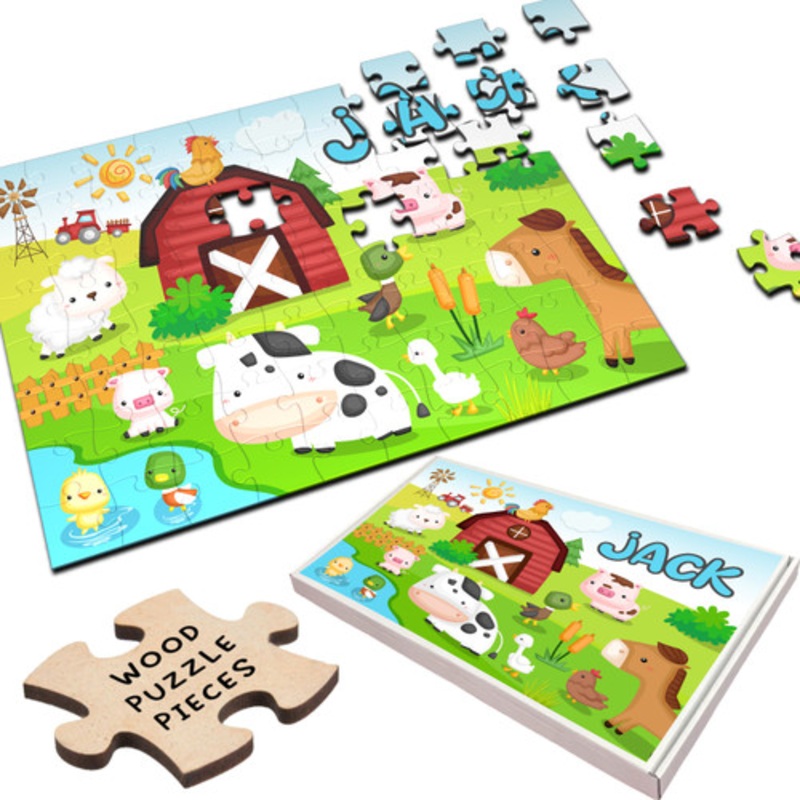 Farm Animals Children’s Kids Gift Custom Personalised Wooden Jigsaw Puzzle – The Card Zoo