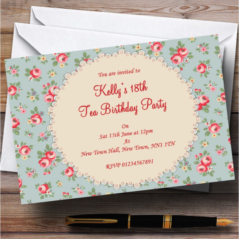 Floral Kidston Inspired Vintage Tea Personalised Party Invitations – The Card Zoo