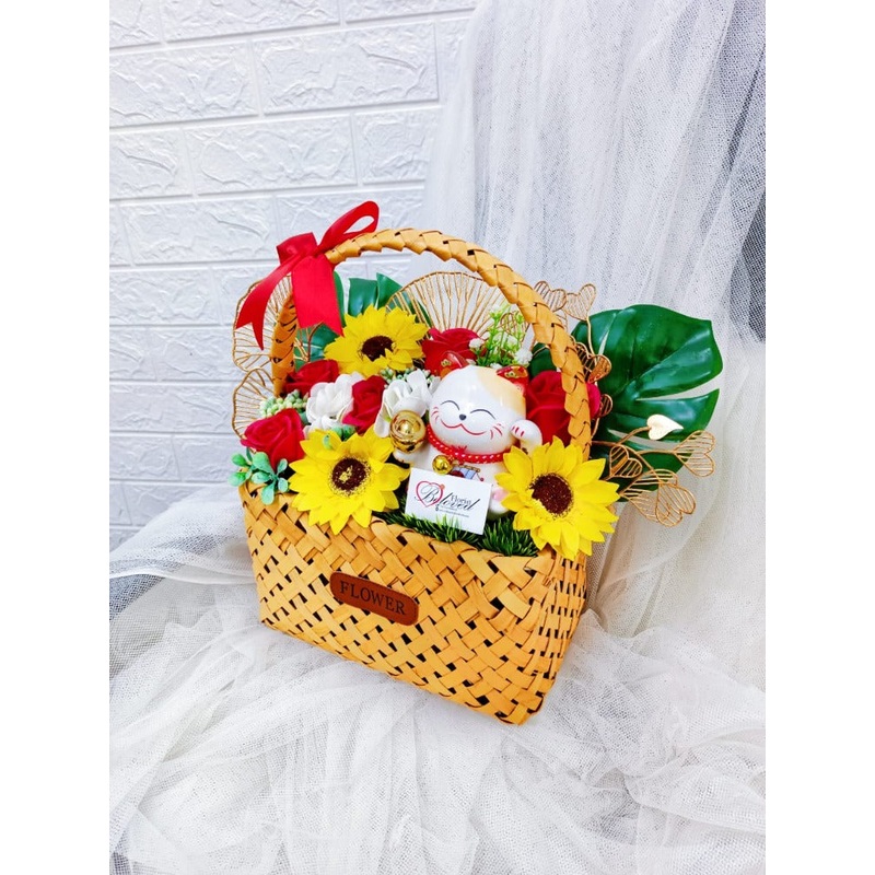 Fortune Cat Soap Flower Grand Opening With Basket (Klang Valley Delivery)