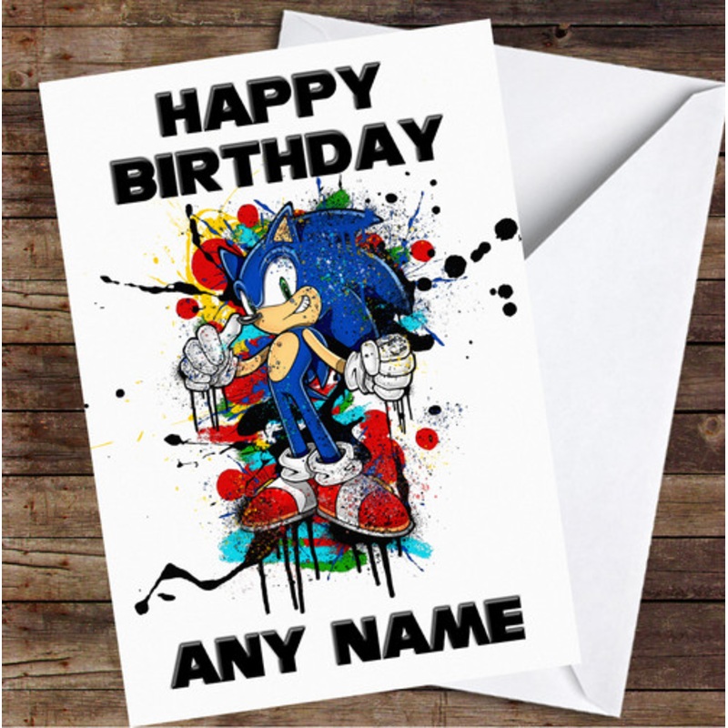 Sonic The Hedgehog Splatter Blue Personalised Birthday Card – The Card Zoo