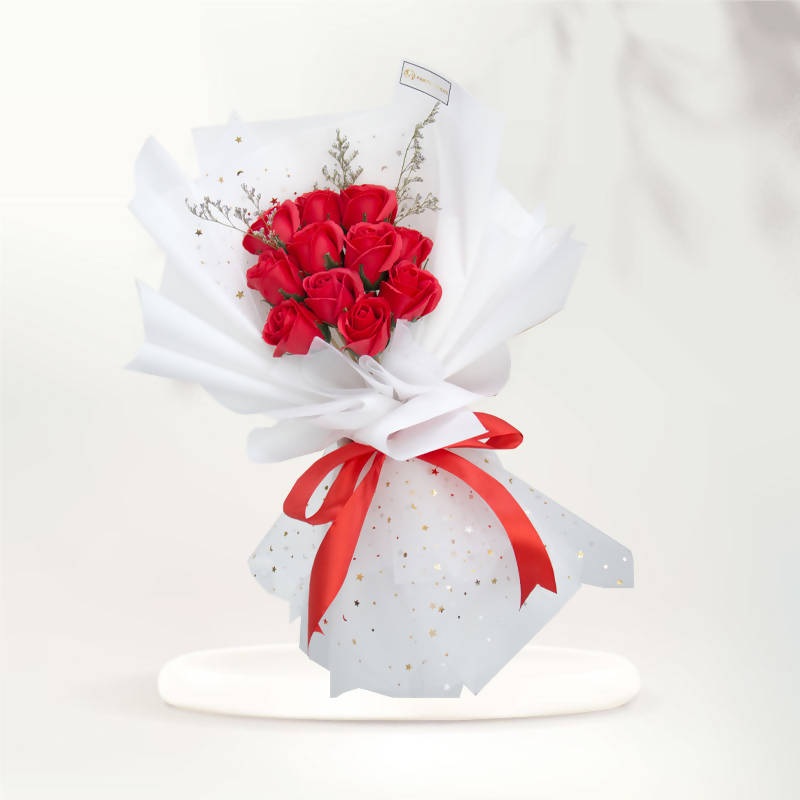 (Valentine’s Day 2022) White Fleur Soap Rose Bouquet
