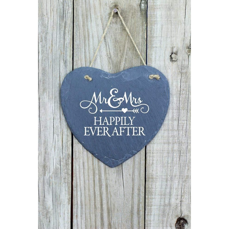 Wedding Gift Large Slate Heart Mr and Mrs Plaque