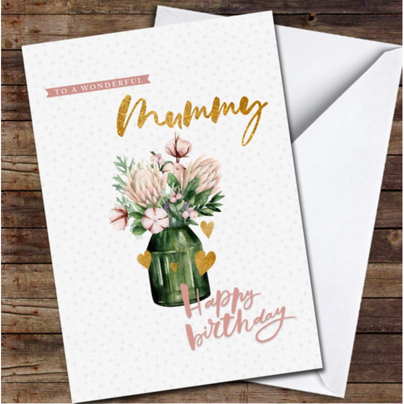 Wonderful Mummy Happy Birthday Bouquet In Green Glass Personalised Birthday Card – The Card Zoo