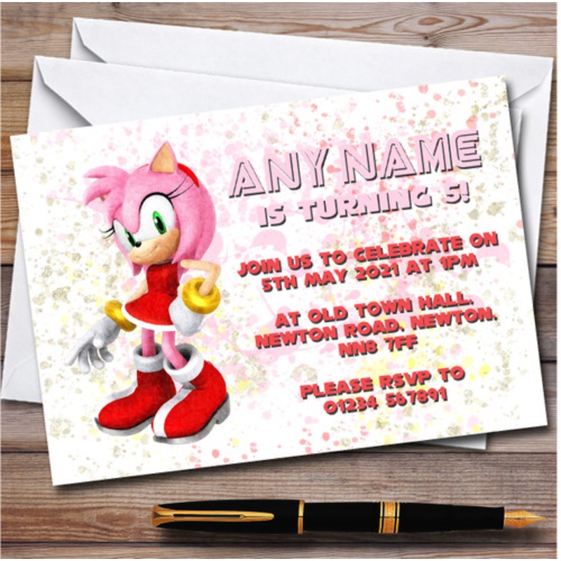 Amy Sonic The Hedgehog Splatter Art Children’s Birthday Party Invitations – The Card Zoo