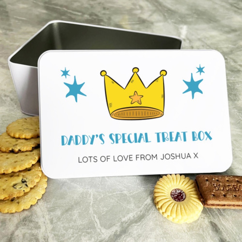 Daddy’s Crown King Stars Blue Personalised Gift Biscuit Sweets Treat Tin – The Card Zoo