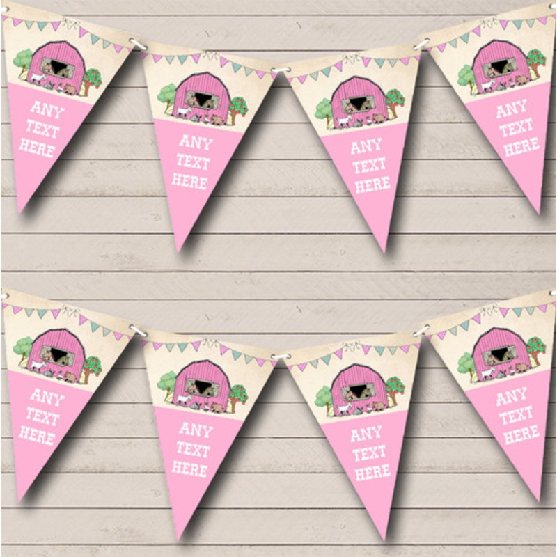 Farm Animals Pink Girls Personalised Children’s Party Bunting – The Card Zoo