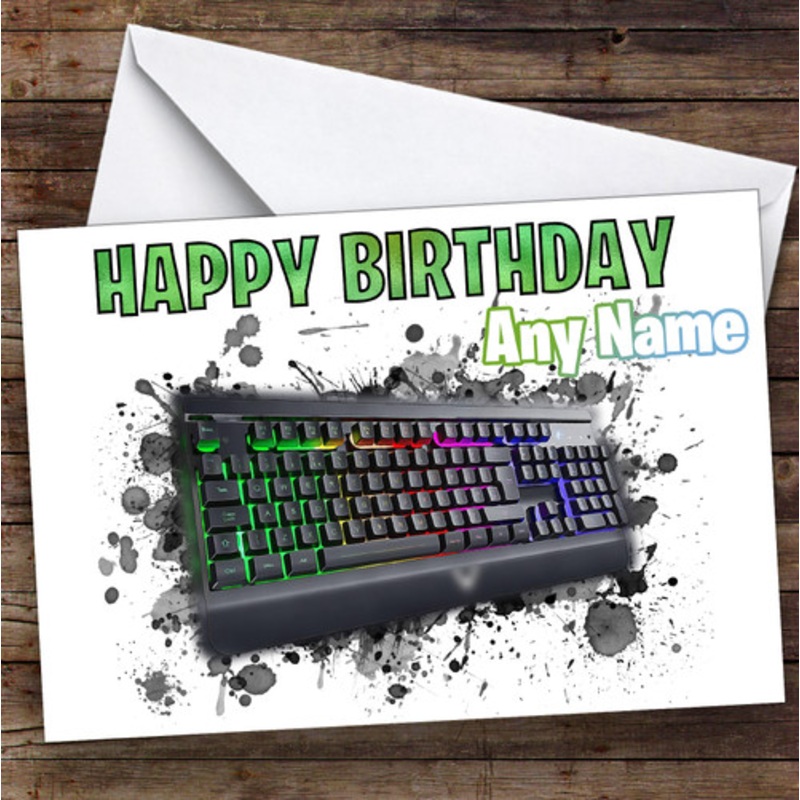 Gaming Keyboard Splatter Art Children’s Kids Personalised Birthday Card – The Card Zoo