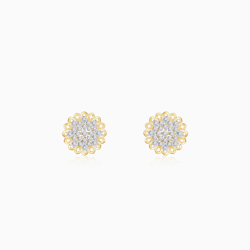 Gold Daisy Halo Lab Grown Diamond Stud Earrings