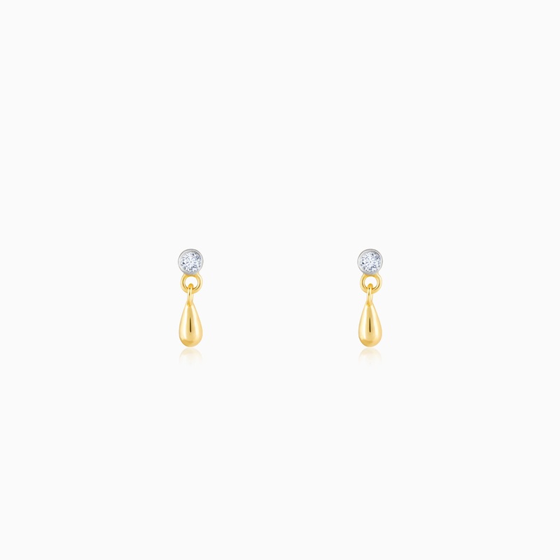 Gold Raindrop Solitaire Diamond Earrings