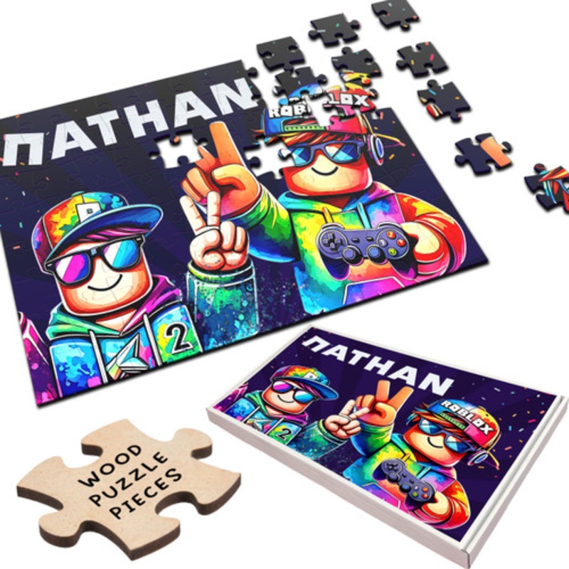 Roblox Rainbow Gaming Kids Children’s Gift Personalised Wooden Jigsaw Puzzle – The Card Zoo