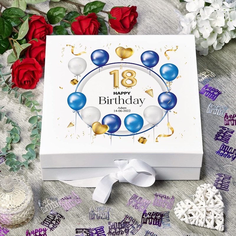 18th Birthday Gift Personalised Keepsake Memory Box With Blue Balloons