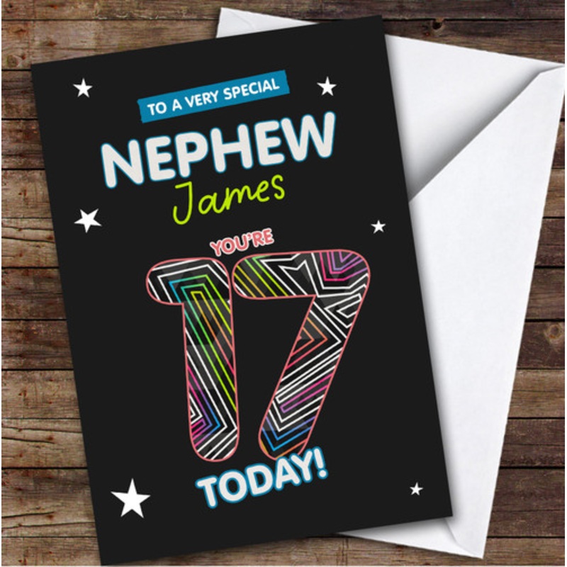 Black Funky 17th Nephew Teenager Boys Custom Personalised Birthday Card – The Card Zoo