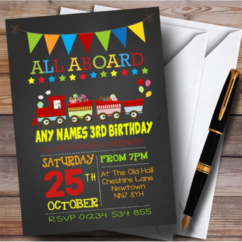 Chalk Bunting Red Train Children’s Birthday Party Invitations – The Card Zoo