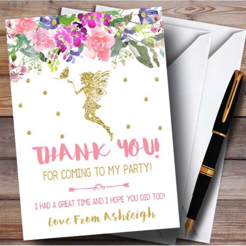 Floral Gold Fairy Party Thank You Cards – The Card Zoo