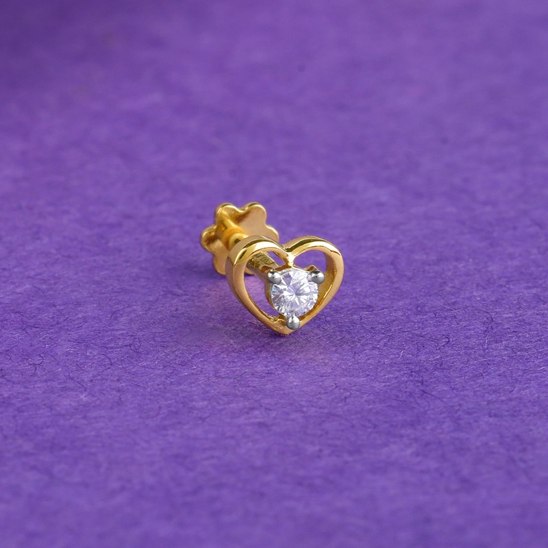 Gold Heart Diamond Nose Pin