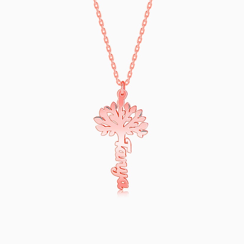 Rose Gold Personalised Tree of Names Pendant with Link Chain