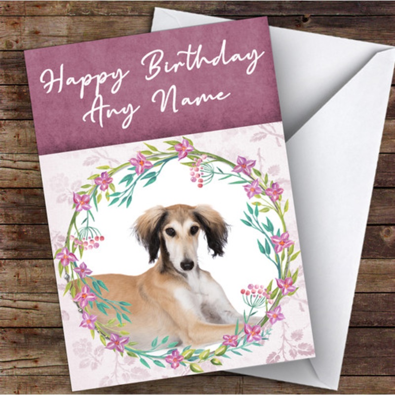 Saluki Dog Pink Floral Animal Personalised Birthday Card – The Card Zoo