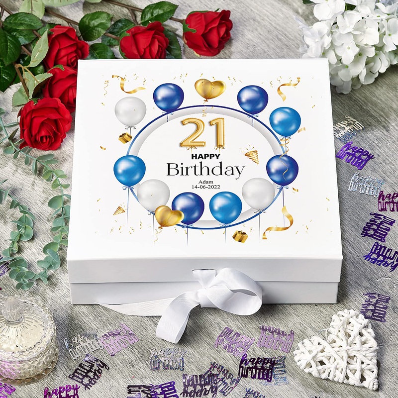 21st Birthday Gift Personalised Keepsake Memory Box With Blue Balloons