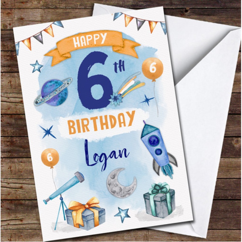 6th Boy Male Space Out Of This World Rocket Any Age Personalised Birthday Card – The Card Zoo