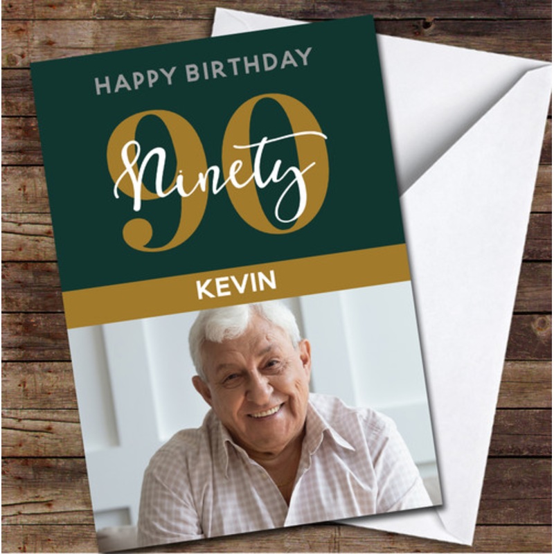 90th Ninety Photo Green Gold Any Age Personalised Birthday Card – The Card Zoo