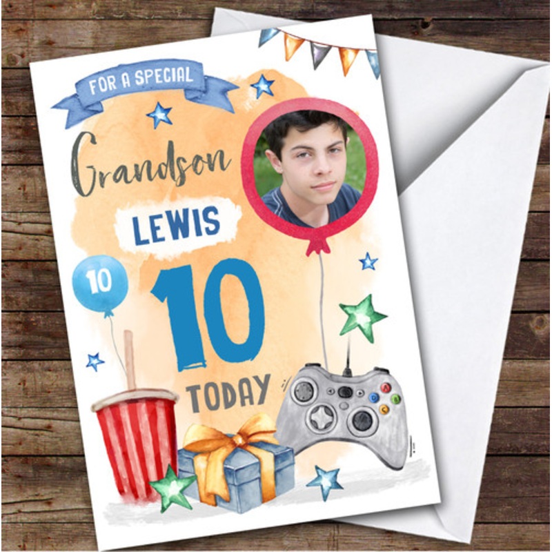 Boy’s Gaming Online Video Gamer Photo Grandson 10th Birthday Personalised Card – The Card Zoo