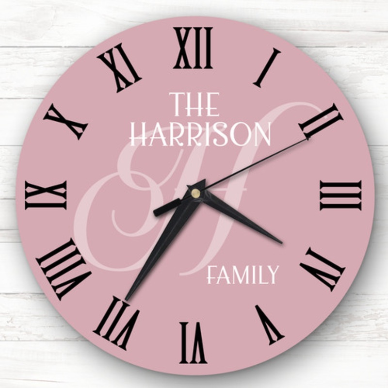 Dusky Pink Family Name Initial Personalised Gift Personalised Clock – The Card Zoo
