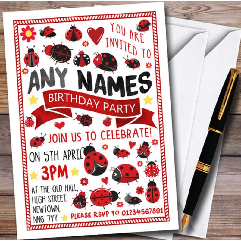 Ladybirds and Ladybugs Personalised Children’s Party Invitations – The Card Zoo