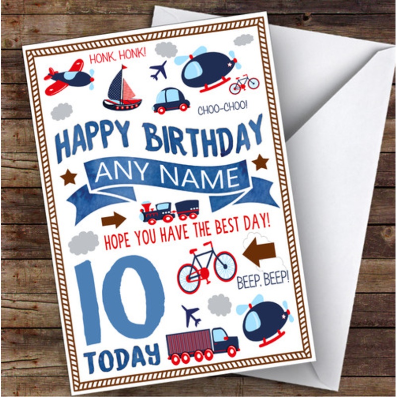 Plane Train Boat Transport Any Age and Name Personalised Children’s Birthday Card – The Card Zoo