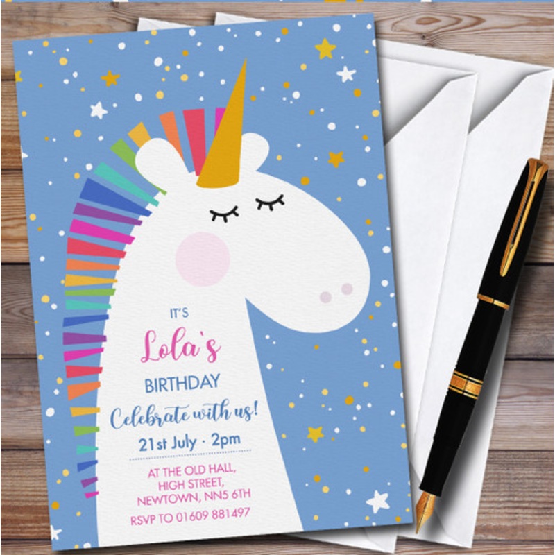 Unicorn And Stars Personalised Children’s Kids Birthday Party Invitations – The Card Zoo