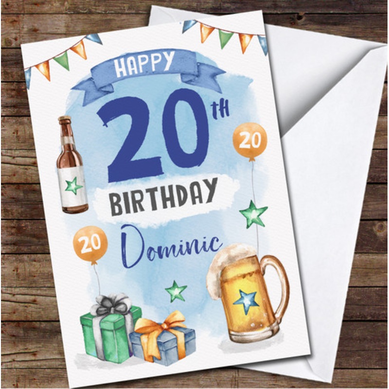 20th Male Beer Party Gift Blue Any Age Personalised Birthday Card – The Card Zoo