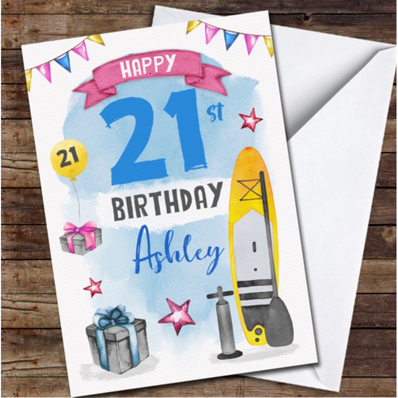21st Gifts Balloons Paddle Board Water sports Any Age Personalised Birthday Card – The Card Zoo