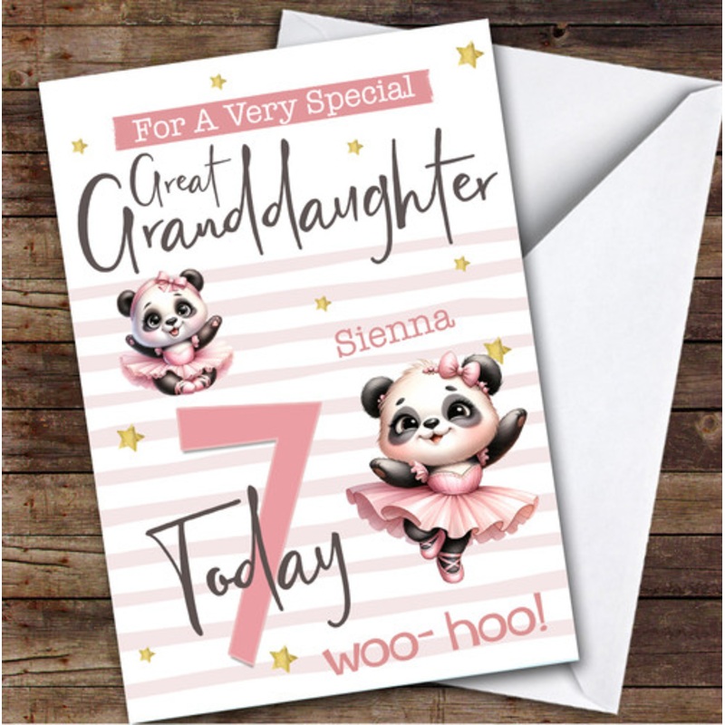 Great Granddaughter 7th Cute Panda Ballerina Custom Personalised Birthday Card – The Card Zoo