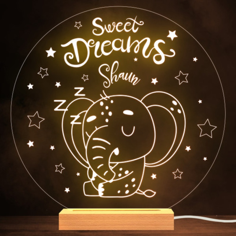 Kids Cute Baby Elephant Sleeping Round Name Personalised Gift Lamp Night Light – The Card Zoo