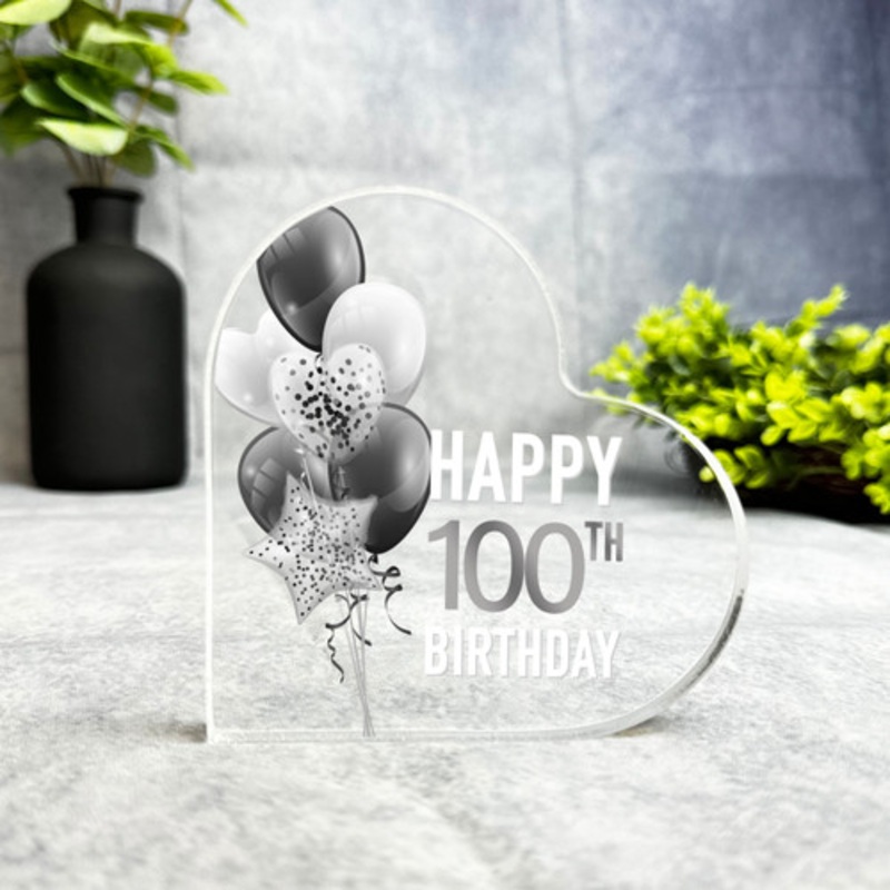 Monochrome Happy 100th Birthday Present Heart Plaque Keepsake Gift – The Card Zoo