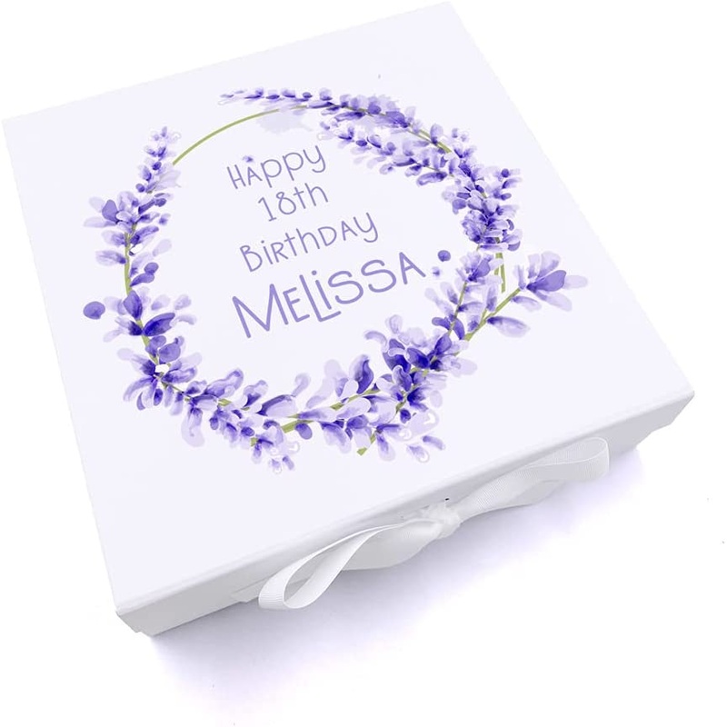 Personalised Lavender Wreath Birthday gift box keepsake memory box