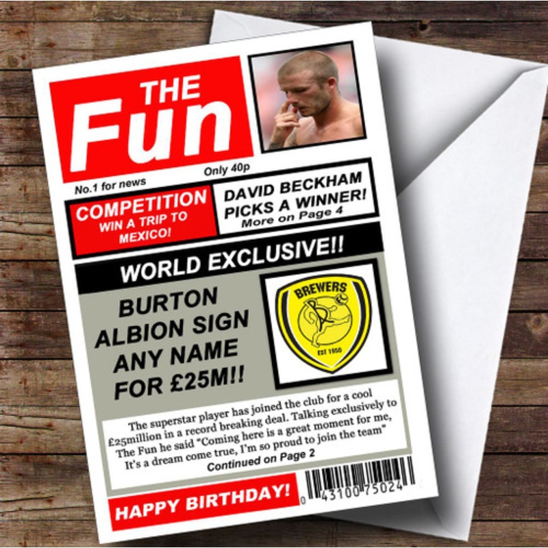 Burton Albion Football Fan Funny Newspaper Personalised Birthday Card – The Card Zoo