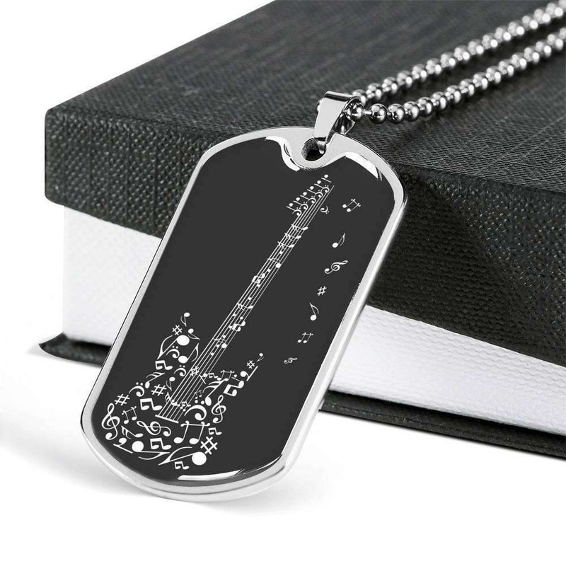 Custom Guitar Notes Dog Tag Military Chain Necklace Dog Tag
