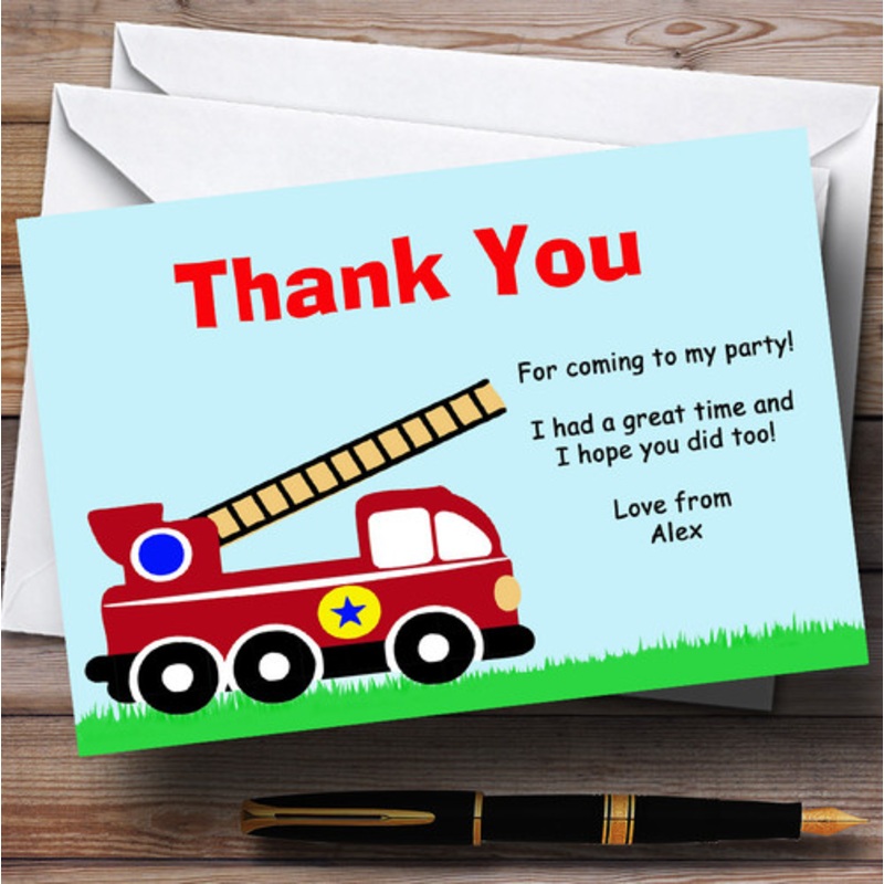 Fireman Fire Engine Personalised Birthday Party Thank You Cards – The Card Zoo