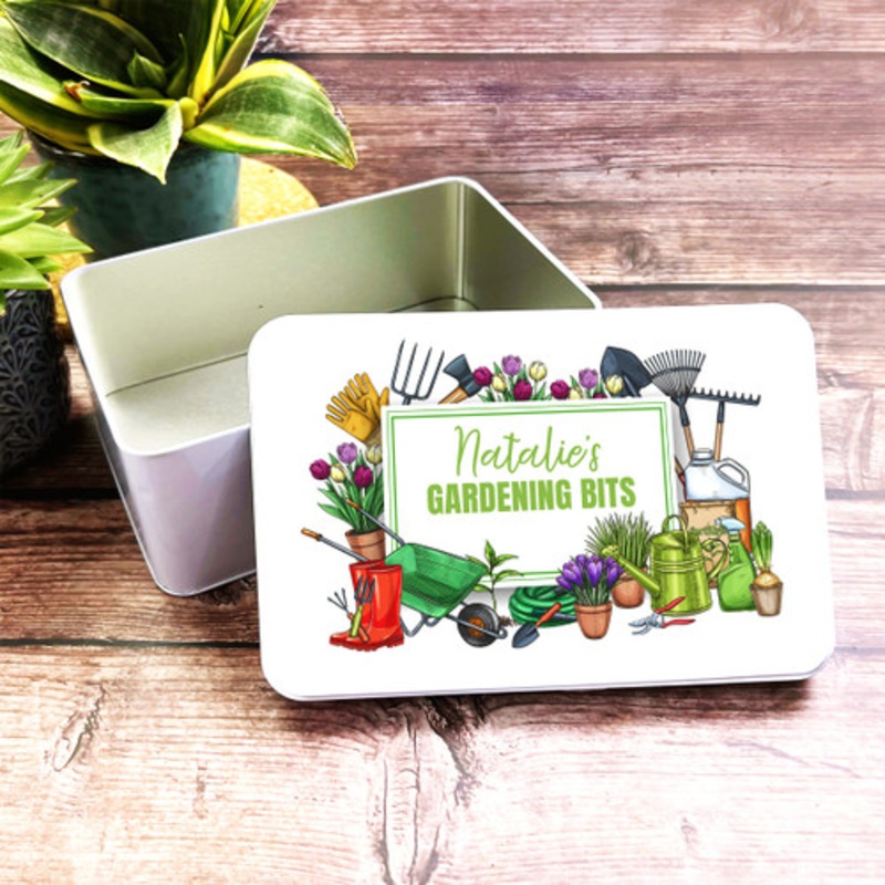 Garden Tools and Equipment Rectangle Personalised Gardening Tin – The Card Zoo