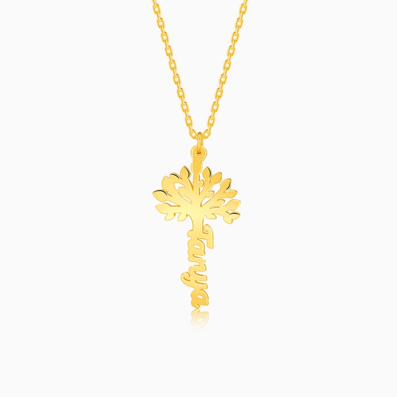 Golden Personalised Tree of Names Pendant with Link Chain