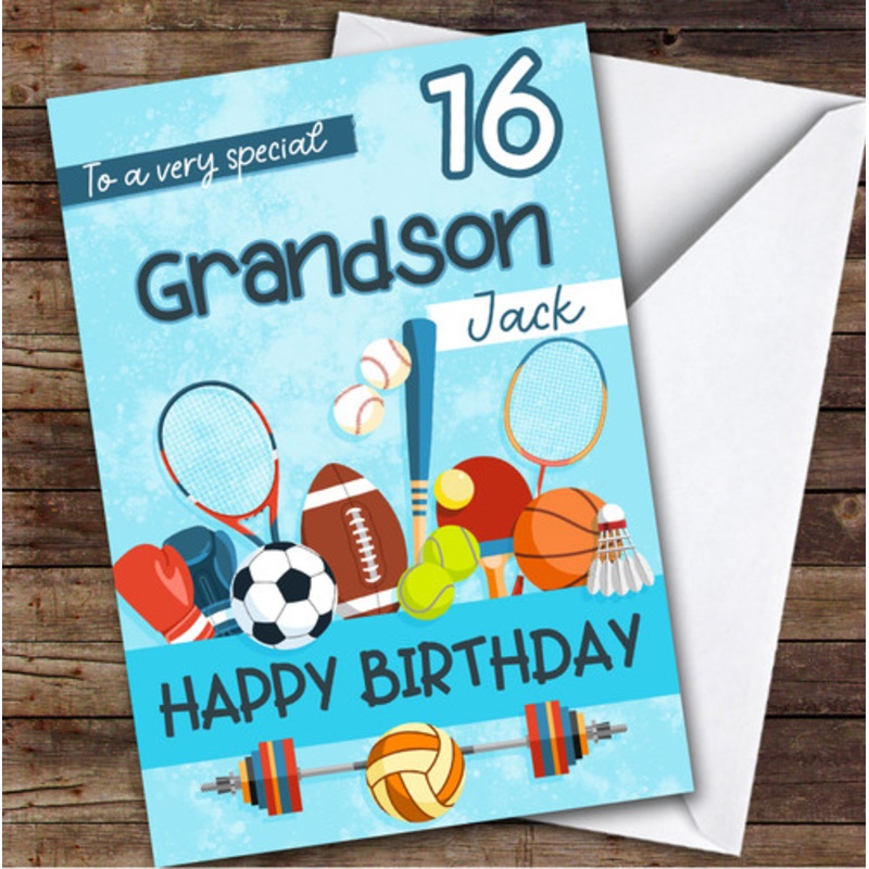 Grandson 16th Sport Equipment Teenager Boys Custom Personalised Birthday Card – The Card Zoo