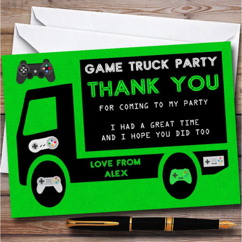 Green Game Truck Gaming Personalised Children’s Birthday Party Thank You Cards – The Card Zoo