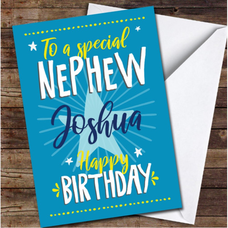 Nephew Happy Text Star Typographic Blue Yellow Personalised Birthday Card – The Card Zoo