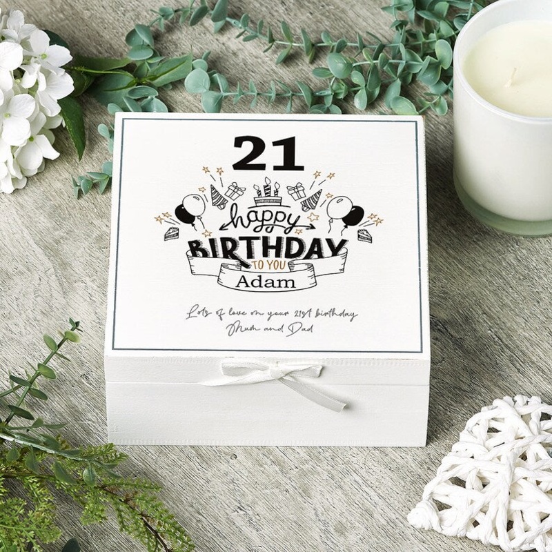 Personalised 21st Birthday Vintage Wooden Box Keepsake Gift Elements