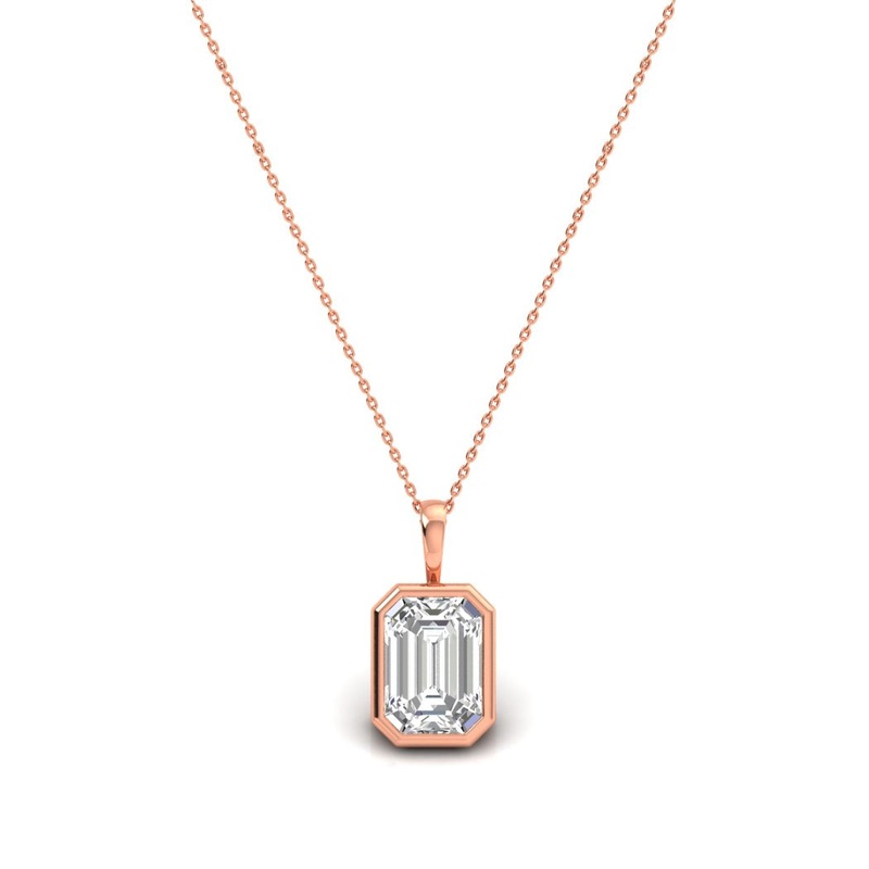 Rose Gold Emerald-Cut Solitaire Diamond Pendant