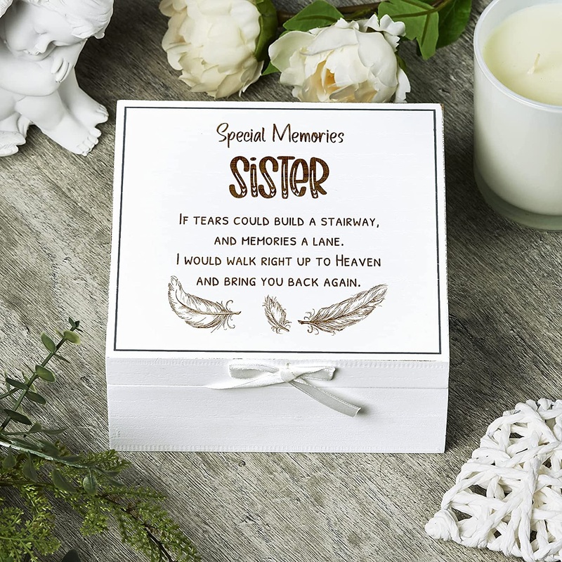 Sister Remembrance Memory White Keepsake Box With Feather Design