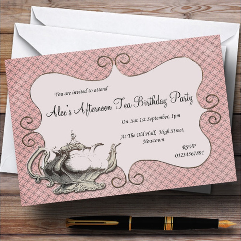 Vintage Chic Afternoon Tea Theme Personalised Birthday Party Invitations – The Card Zoo